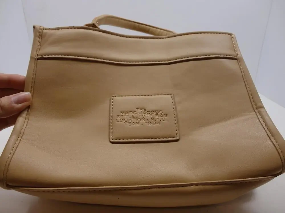 Marc Jacobs Tote Bag Womens Small Beige Leather Zip Shoulder Purse The Tote Bag